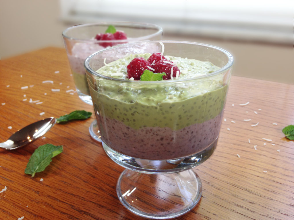 Raspberry and Matcha Chia Pudding